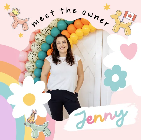 Meet the owner: Jenny Porter in front of a balloon garland